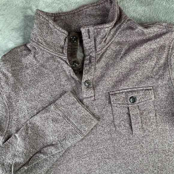 Banana Republic Sweater Mens XL Burgundy Heather Mock Neck Button Henley Pocket - Picture 1 of 11